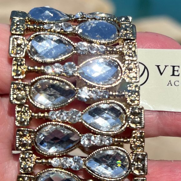 Bracelet Rhinestone Jeweled Sparkle Stretch Statement Goldtone Egyptian Style - Picture 2 of 4